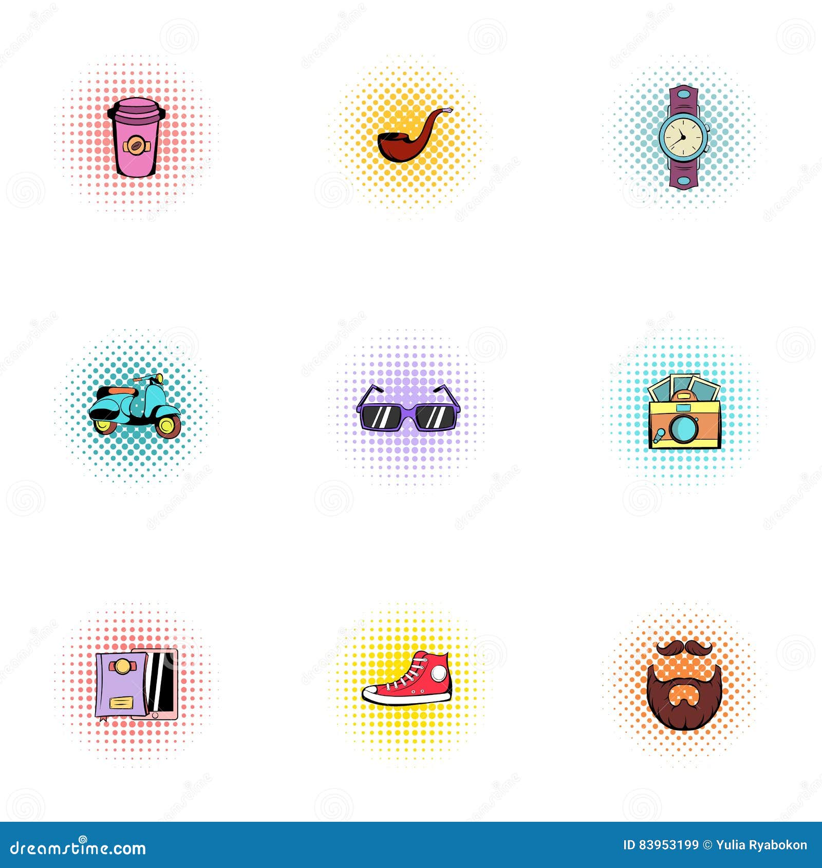 Youth Icons Set, Popart Style Stock Vector Illustration of shoes