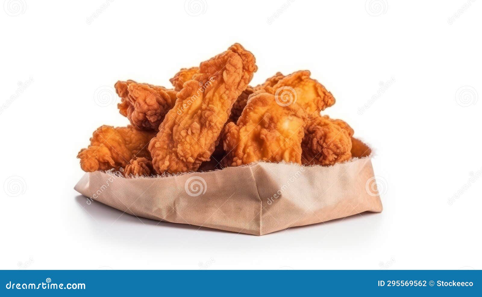 youthful energy fried chicken in paper bag on white background