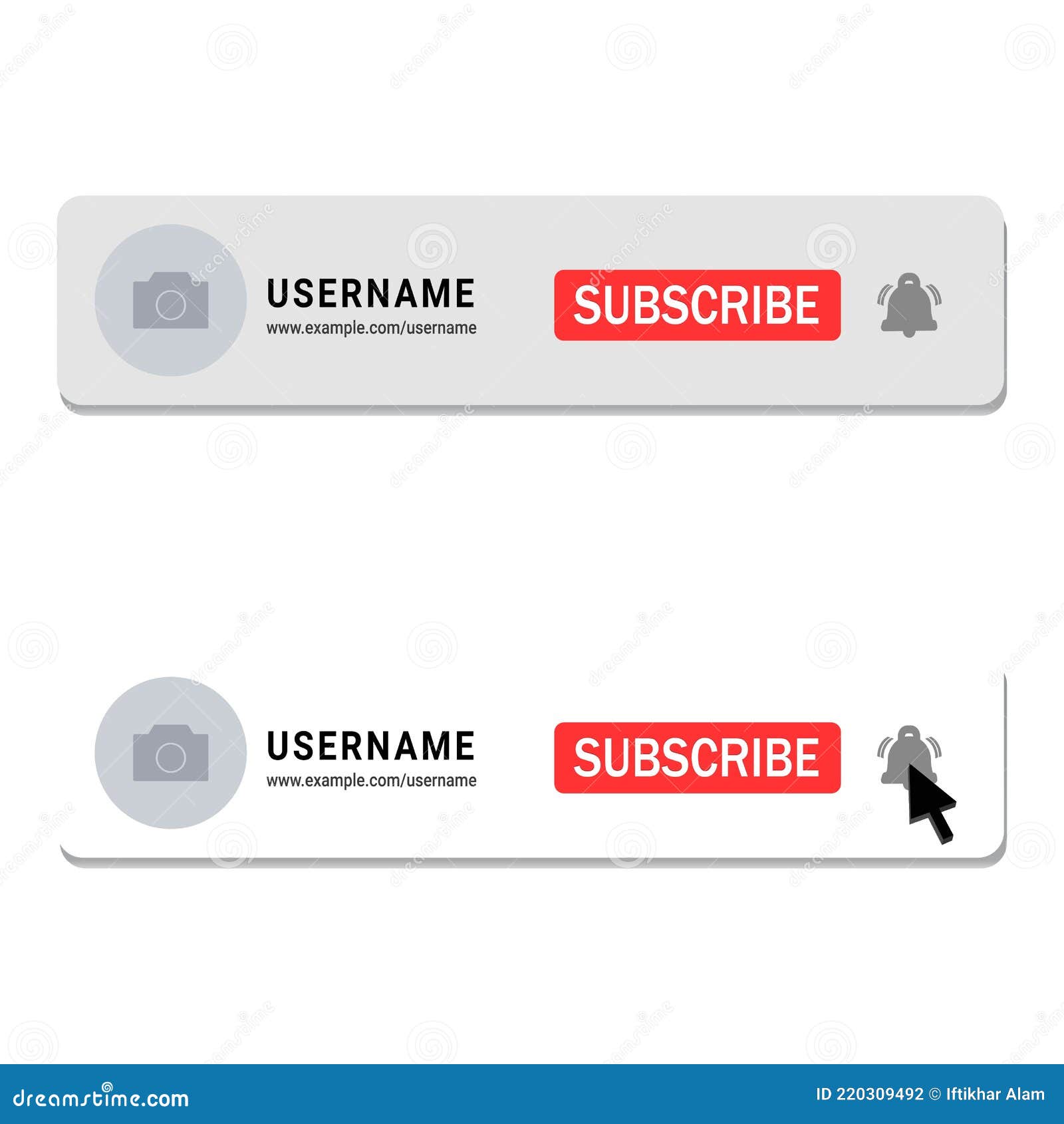 YouTube Channel Logo Info with Red Subscribe Button, Cursor Arrow and Bell  Icon and Text Effect on a White Background, Vector Stock Vector -  Illustration of design, creative: 220309492