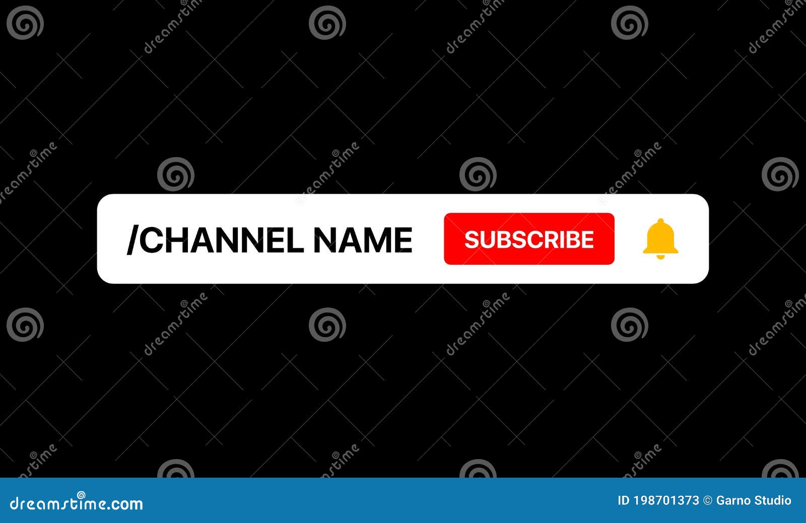 youtube channel name lower third. subscribe button. social media banner for your video on black background. 