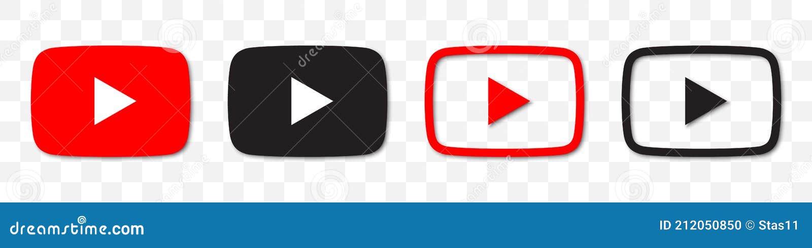 Youtube Logo Collection. Set of Different Youtube Icons with Shadow