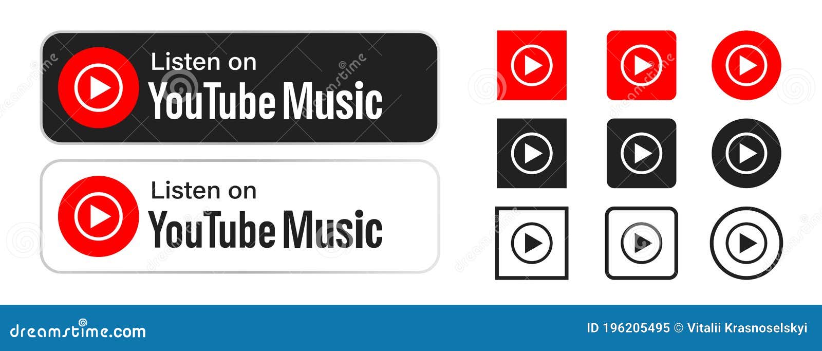 Youtube Music Youtube Music Logo App And Badge Set Listen On Youtube Music Ui Icons Popular Set Of Logo Youtube In Different Editorial Image Illustration Of Minimum Logo