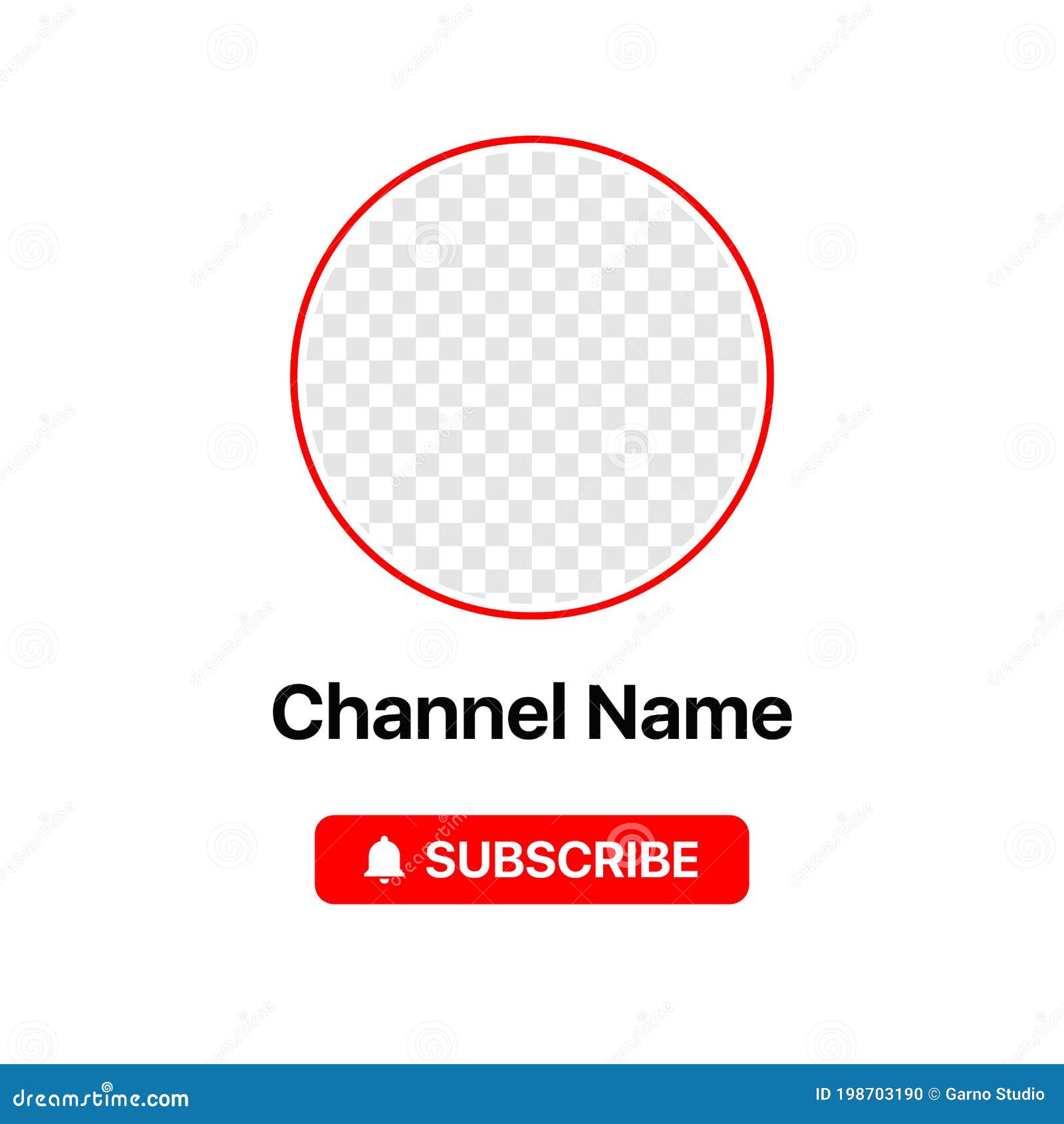 youtube profile icon interface. subscribe button. channel name. transparent placeholder. put your photo under background