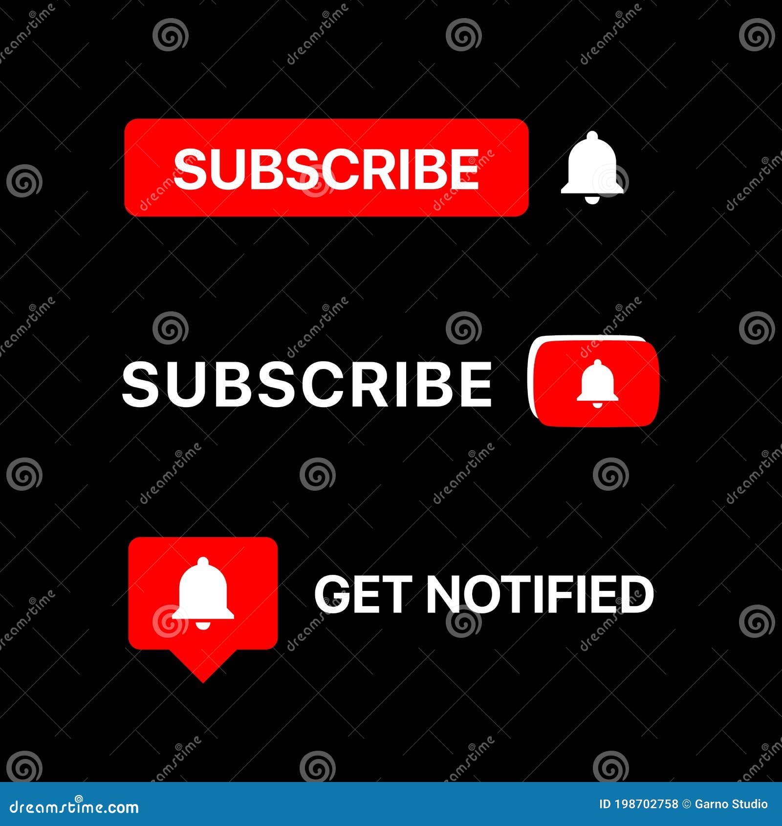 youtube subscribe button set. youtube lower third. youtube bell icon.   on black background