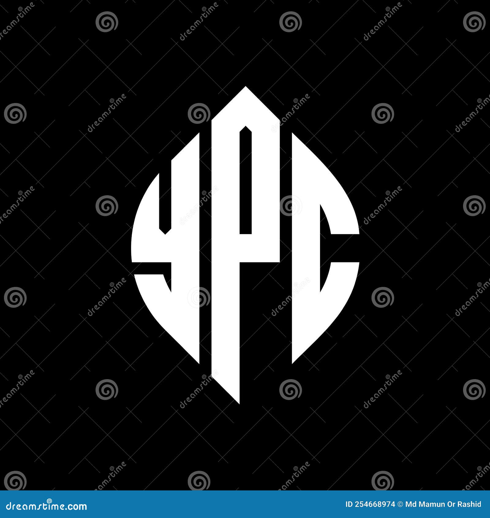 ypc circle letter logo  with circle and ellipse . ypc ellipse letters with typographic style. the three initials form a