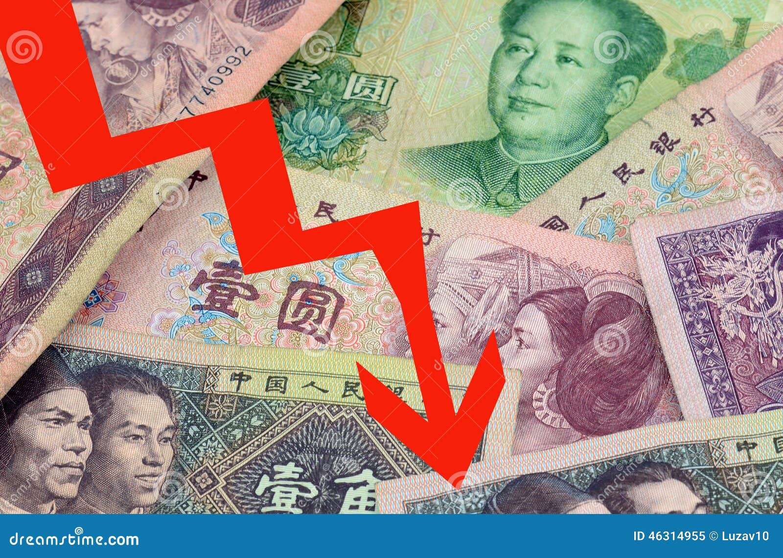 YUAN Chinese Currency FALLING Stock Image - Image of dollars, economy:  46314955