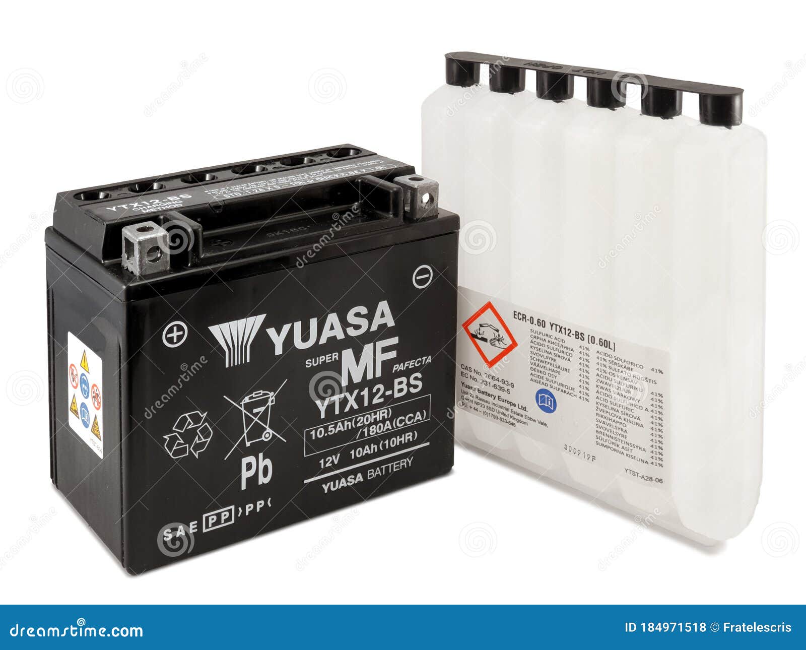 Yuasa YTX12-BS 12V 10Ah - Motorcycle Battery Accumulator - 12v Battery Lead  Sulfuric Acid Editorial Stock Photo - Image of accumulator, danger:  184971518