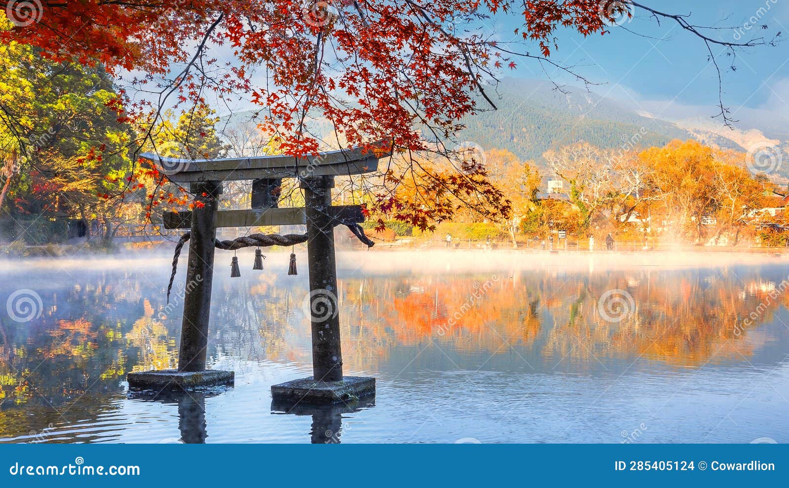 tenso-jinja shrine at lake kinrin, is one of the representative sightseeing spots in the yufuin area
