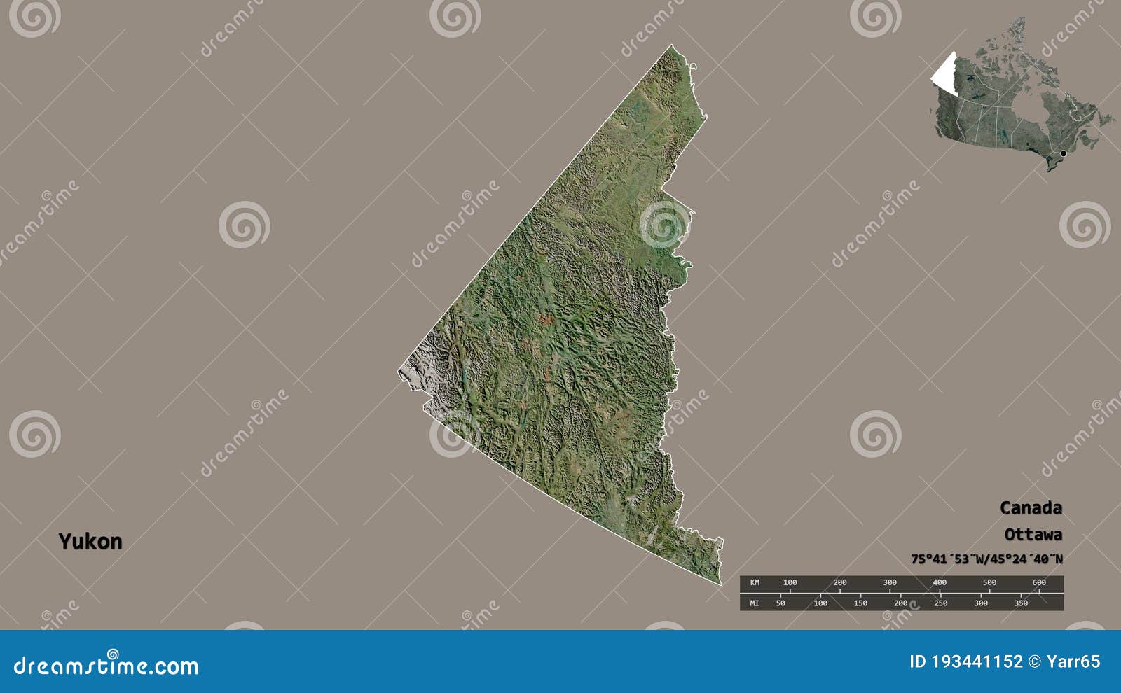 Yukon, Territory of Canada, Zoomed. Satellite Stock Illustration
