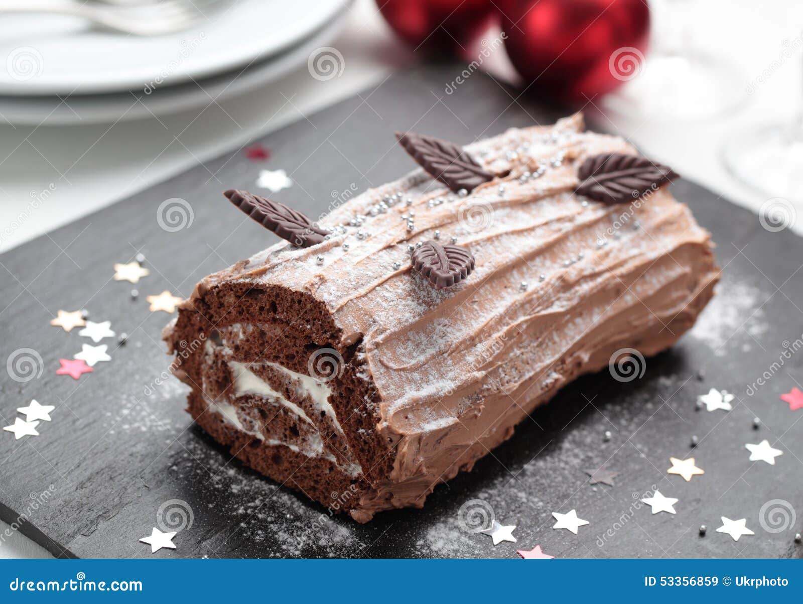 Yule Log Cake on a Christmas Table Stock Image Image of cake, holiday