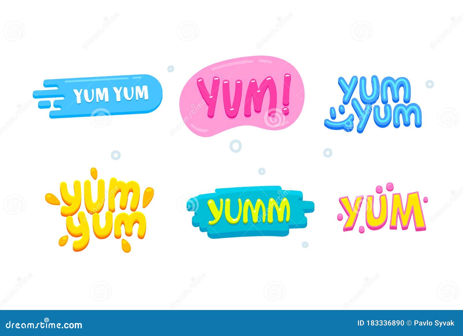 Yum Yum Icons Set. Creative Banners with Colorful Typography and Design  Elements Stock Vector - Illustration of food, decorated: 183336890
