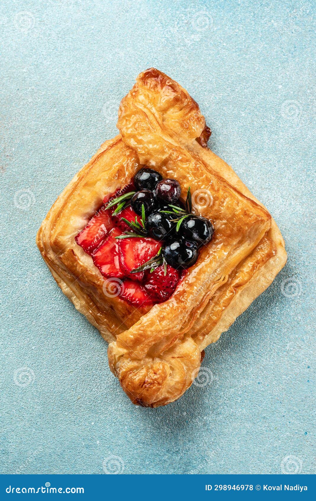 Yummy Berry Puff Pastry, Vertical Image. Top View Stock Photo Image