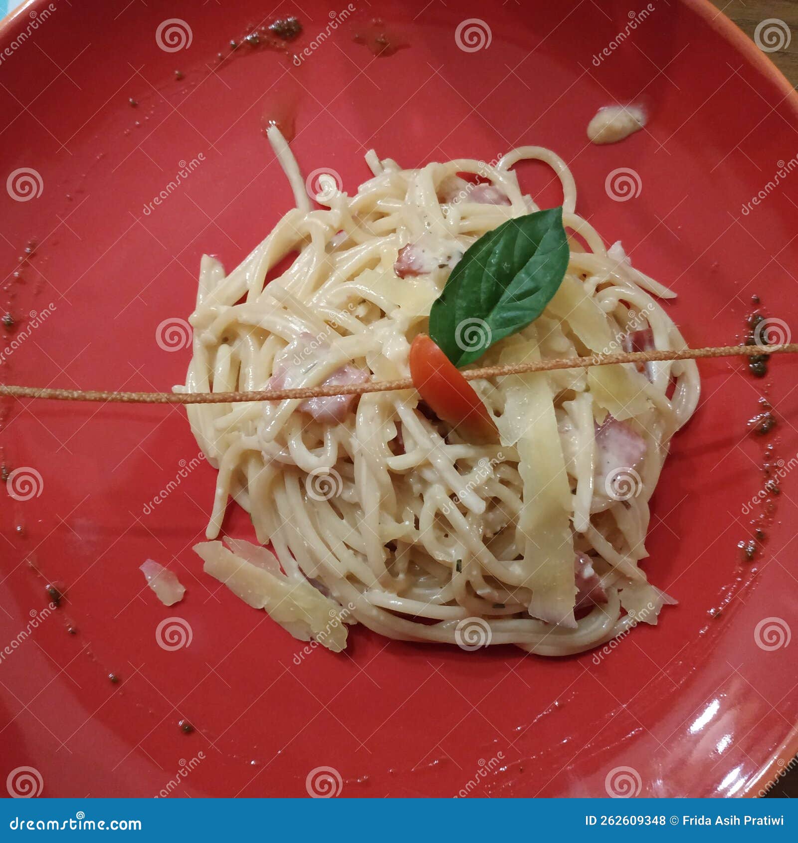 A yummy carbonara pasta stock photo. Image of pasta 262609348
