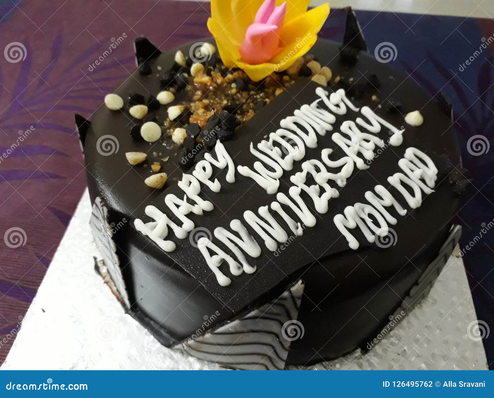 Chocolate Cake With Nuts Stock Photo Image Of Happy 126495762