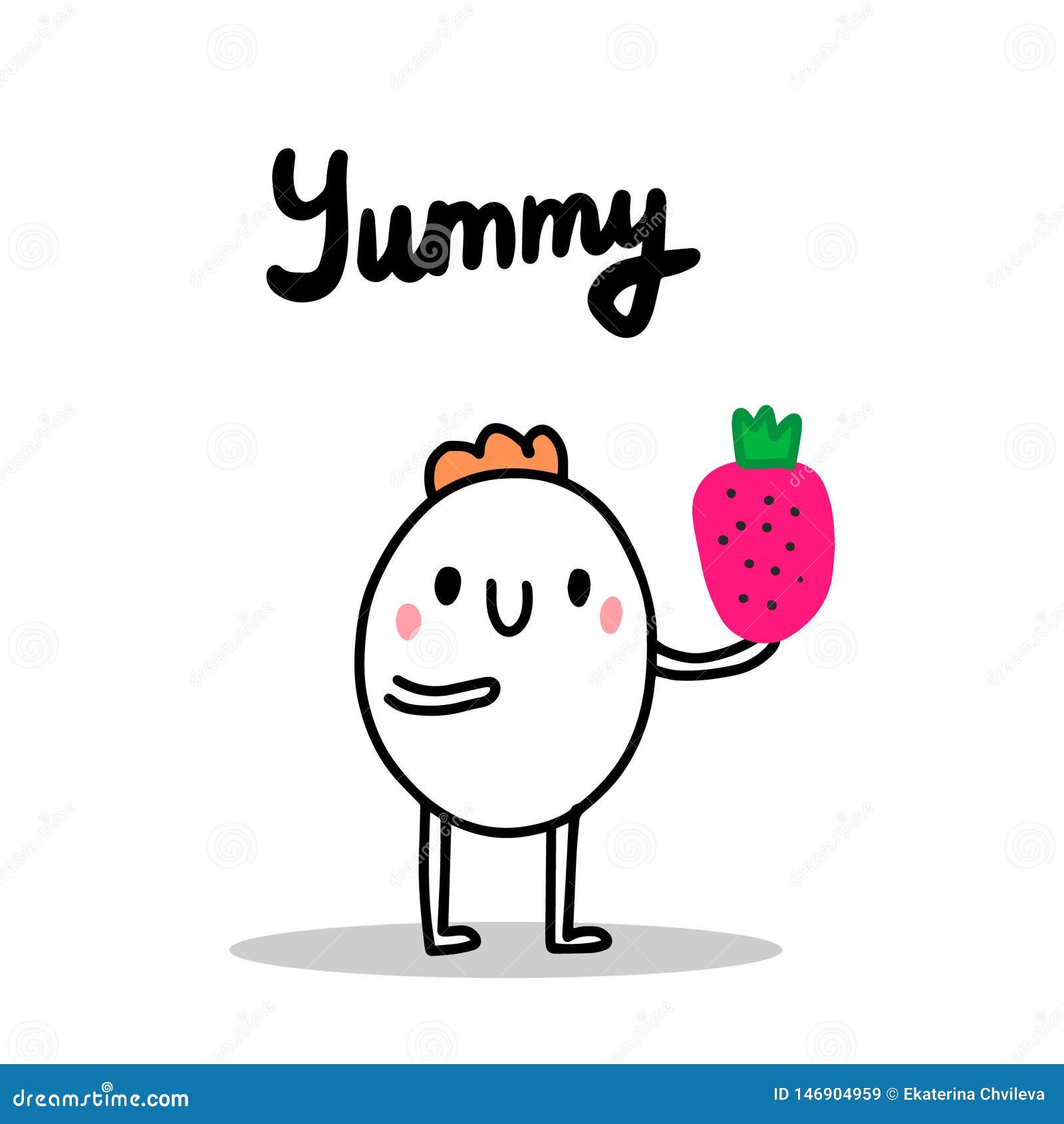 Yummy Hand Drawn Illustration With Cute Cartoon Man Holding Strawberry. Vector For Print, Poster, Card, Banner, Brochure. Stock Illustration - Illustration Of Creature, Graphic: 146904959