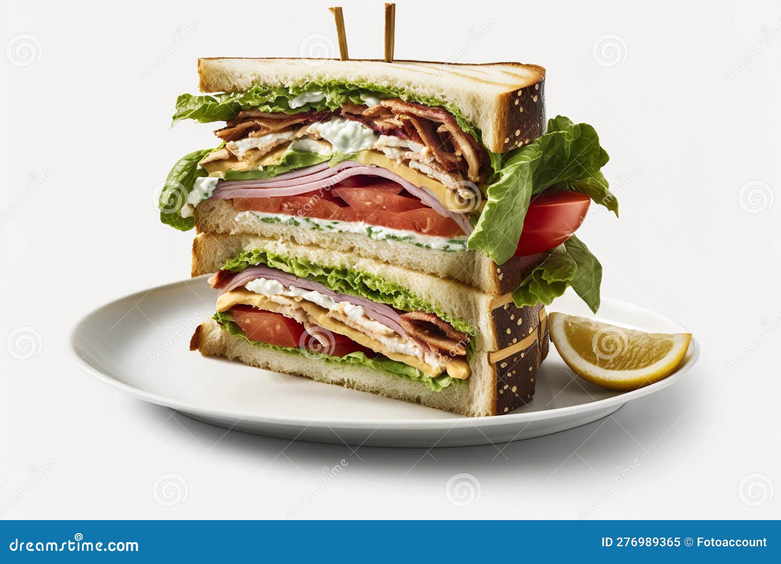 Yummy Sandwich on a Plate Isolated on White Background Generative AI