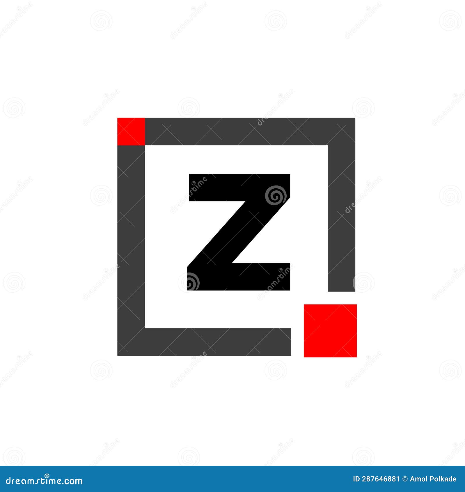 Z Company Name Monogram with Red Square. Z Dot Icon Stock Vector