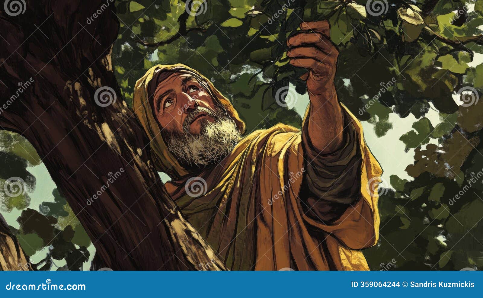 Zacchaeus The Man In The Tree Looks Out Into The Crowd Pencil Drawing