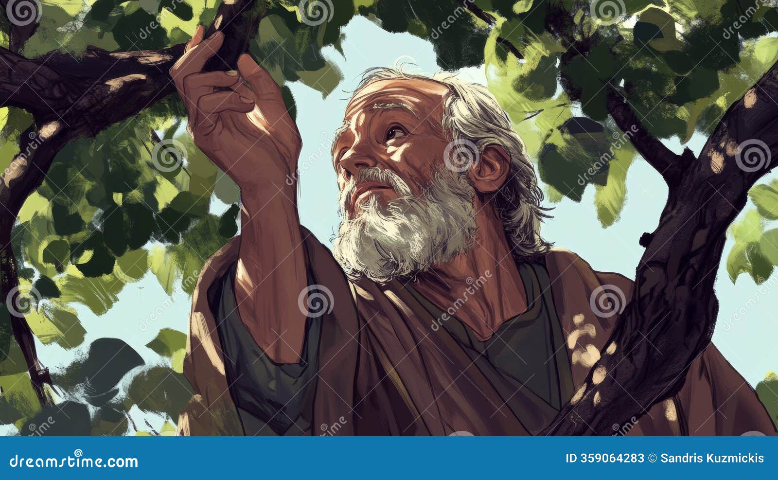 Zacchaeus The Man In The Tree Looks Out Into The Crowd Pencil Drawing