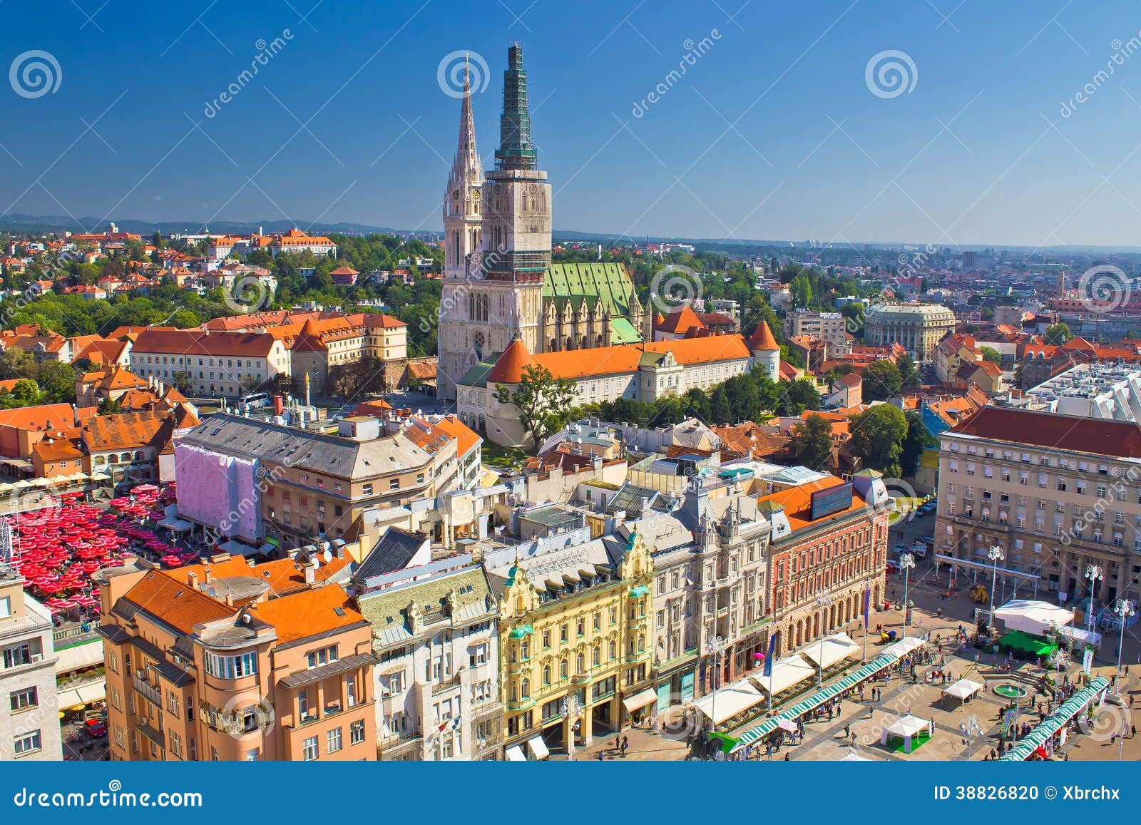zagreb main square and cathedral aerial view