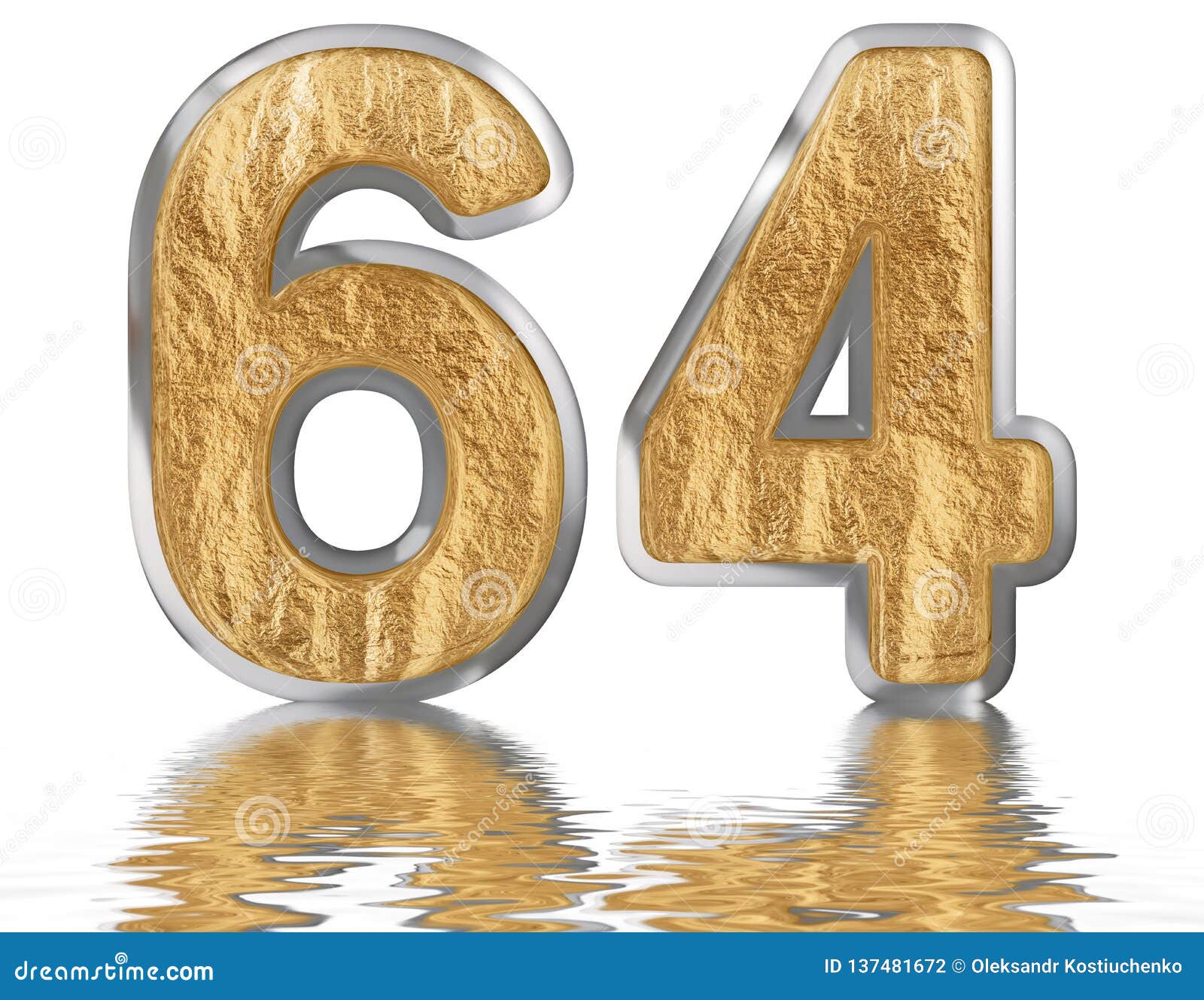 Zahl 64 Vierundsechzig Reflektiert Auf Der Wasseroberflache Isoliert Auf Weiss 3d Rendern Stock Abbildung Illustration Von Reflexion Abbildung 137481672