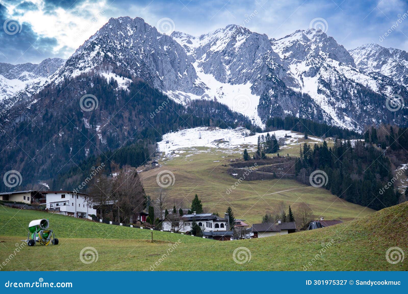 zahmer kaiser. view of mountain range in winter in walchsee, tyrol, austria
