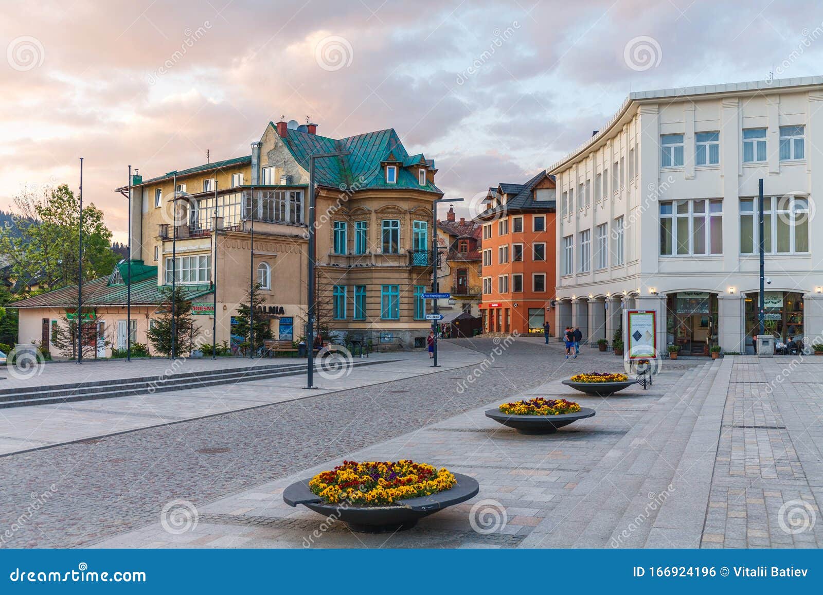 ZAKOPANE, POLAND - June 24, 2019: Central Street with Restaurants and