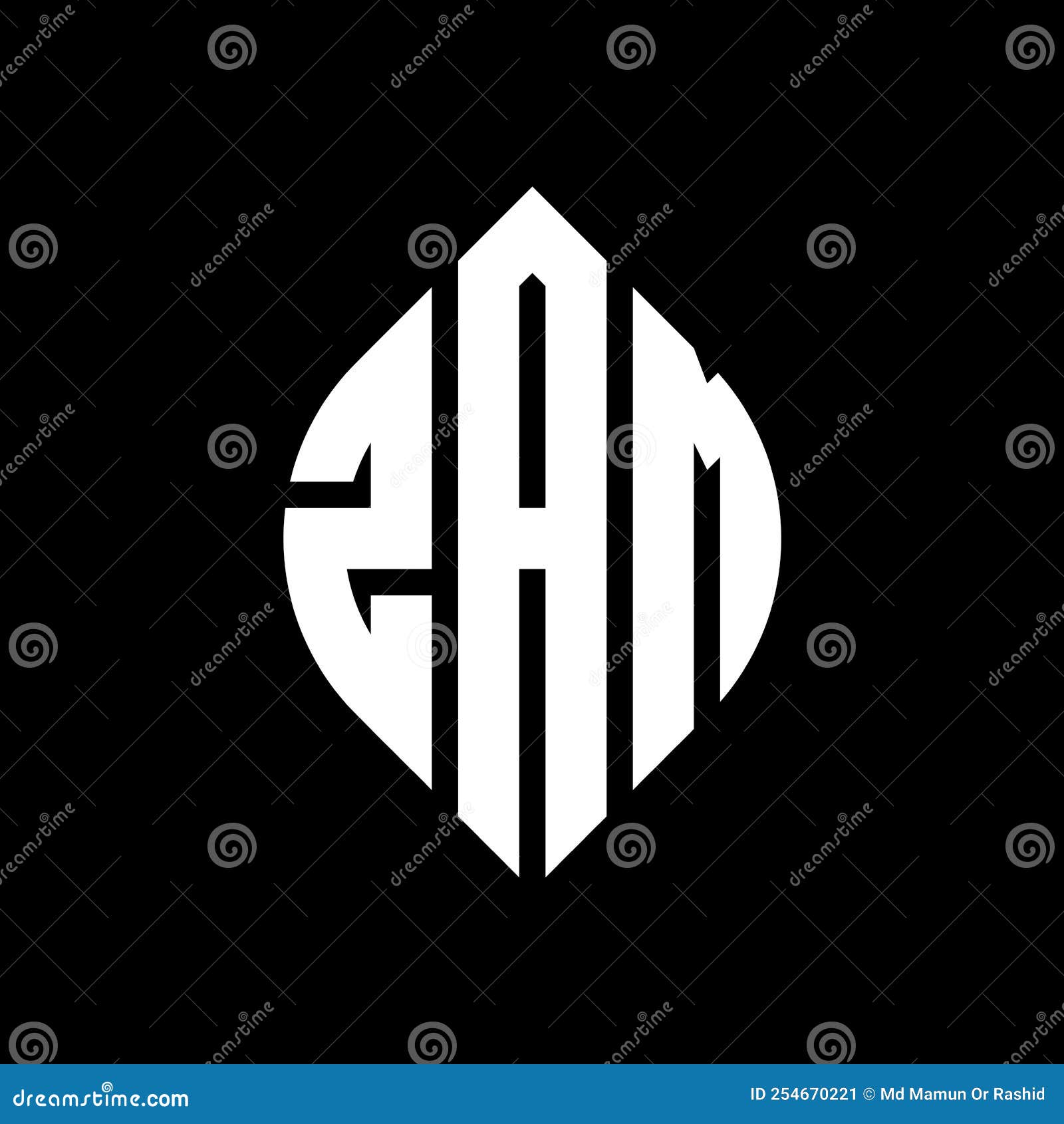 zam circle letter logo  with circle and ellipse . zam ellipse letters with typographic style. the three initials form a