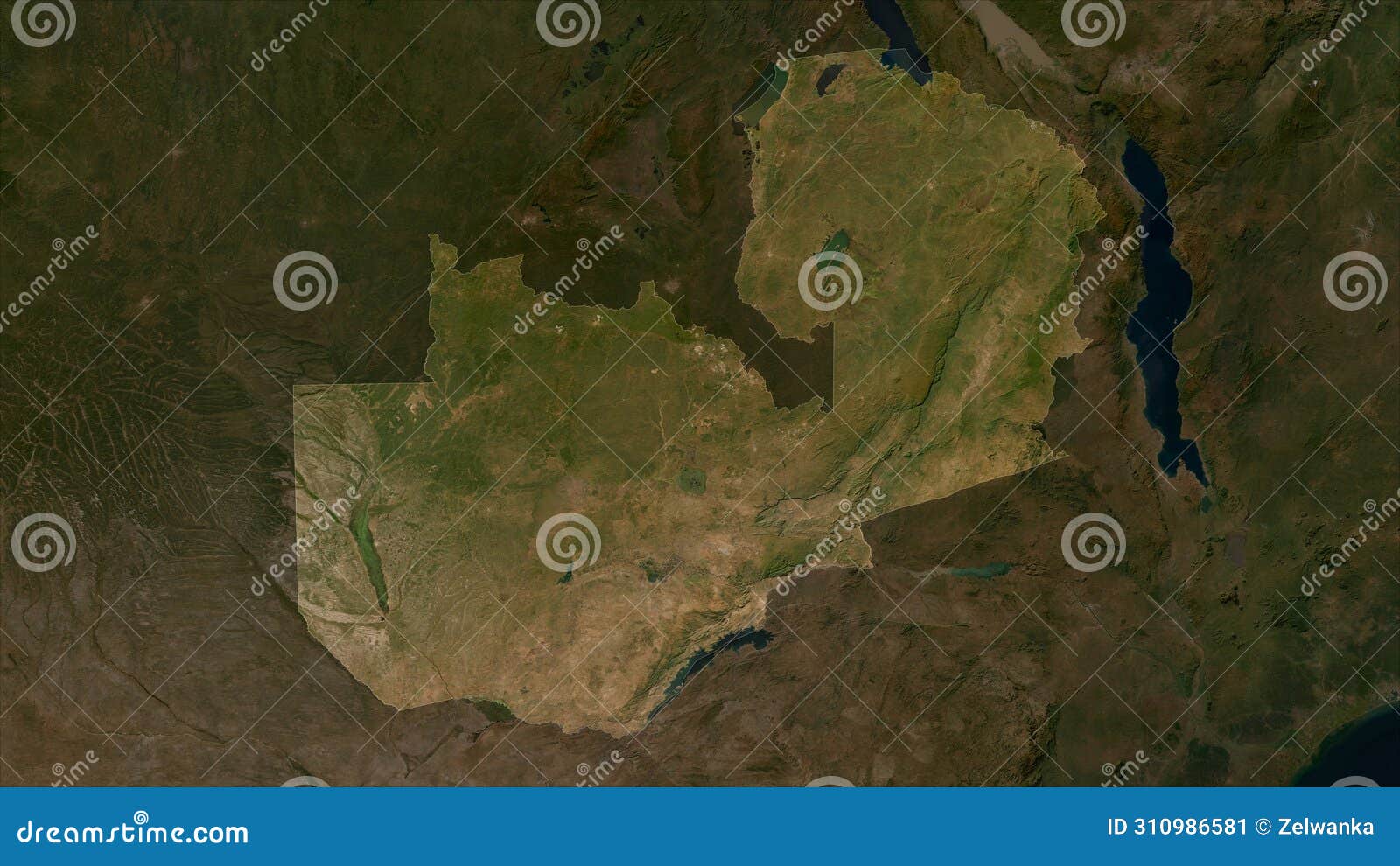 zambia highlighted. low-res satellite