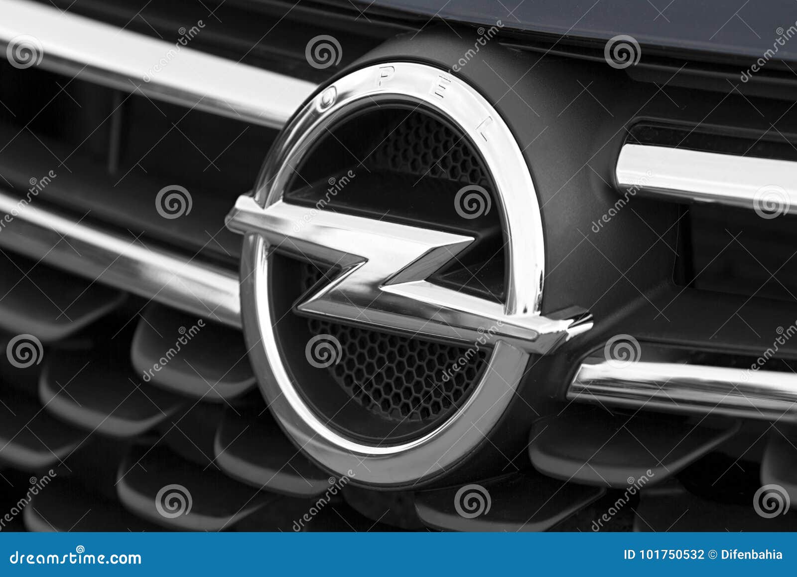 Closeup of the Opel Logo on a the Front of the Car Editorial