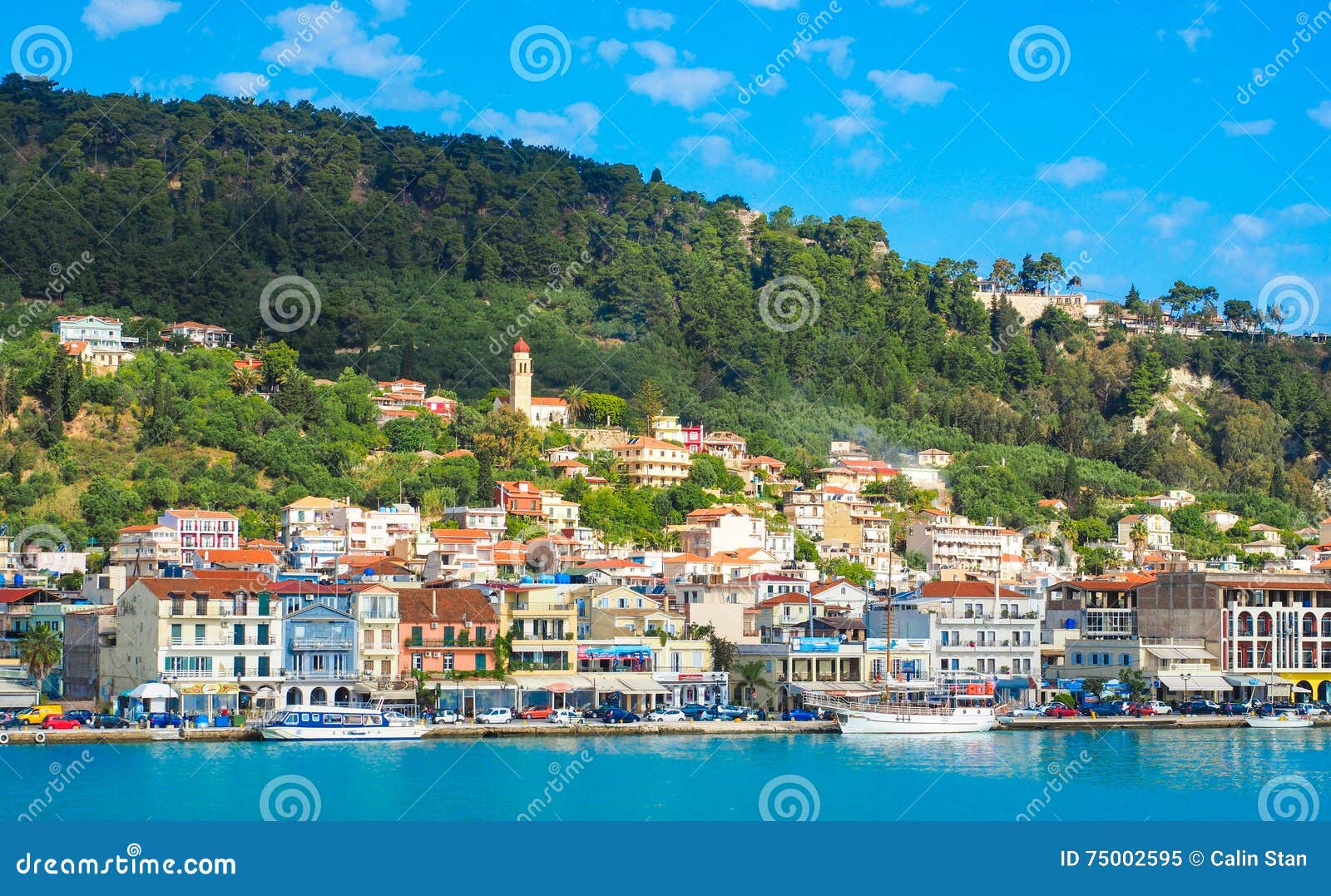 zante town panorama from the sea. sunny summer day on the island