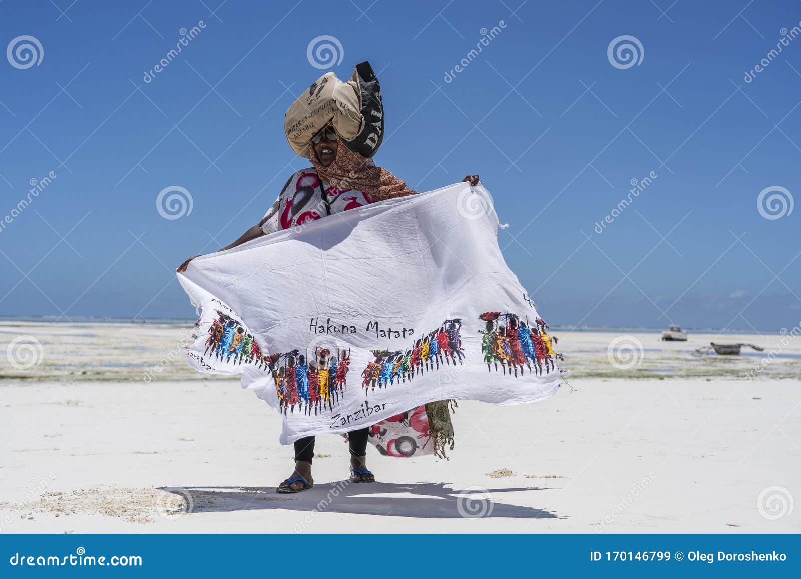 African Woman Sell Souvenirs And Clothes For Tourist Near The Ocean On The Sand Beach In ...