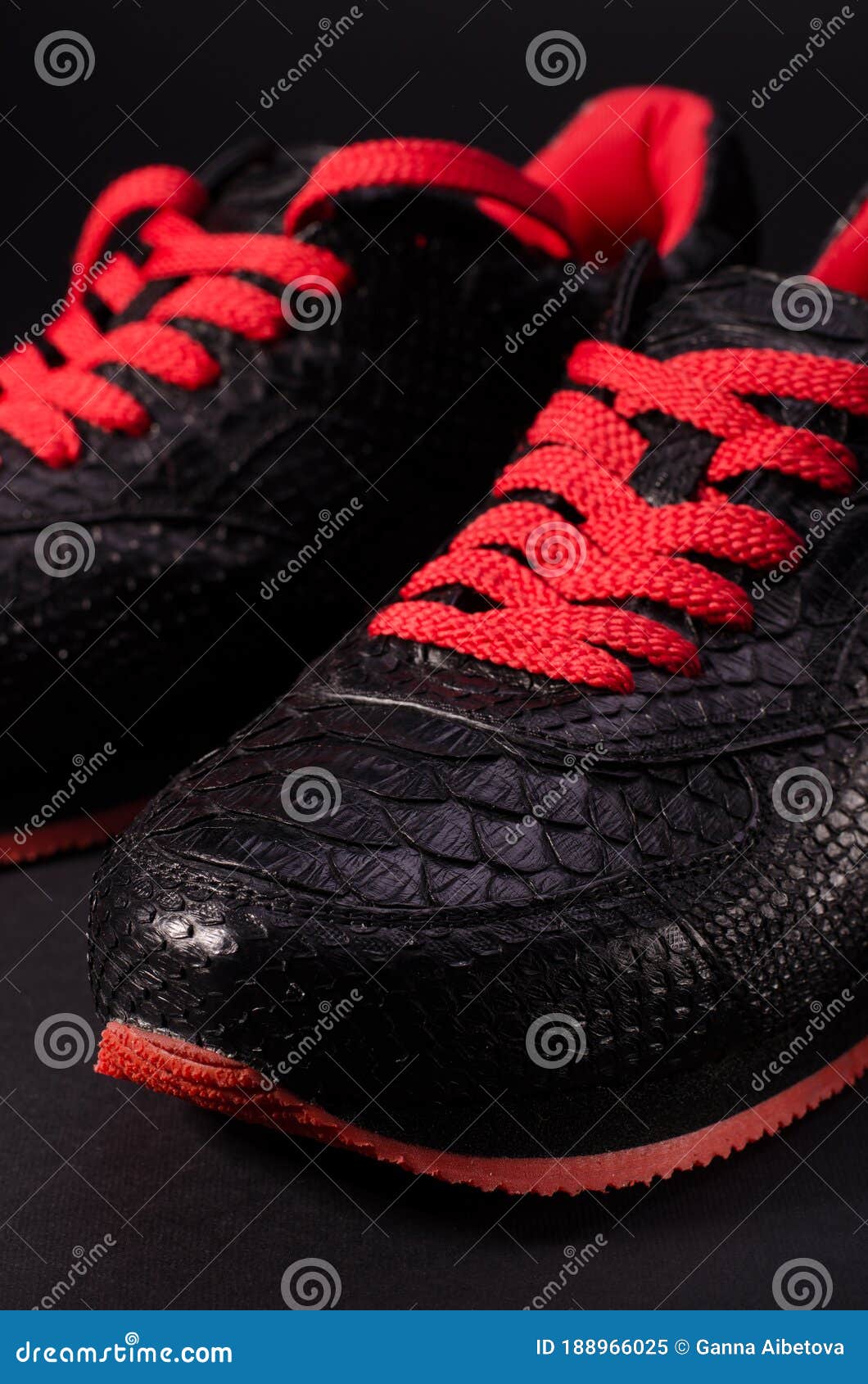 Zapatillas De De Serpiente De Moda. Zapatillas Negras Con Brillos Rojos Contra Fondo Negro Rojo Imagen de archivo Imagen arte, manera: 188966025