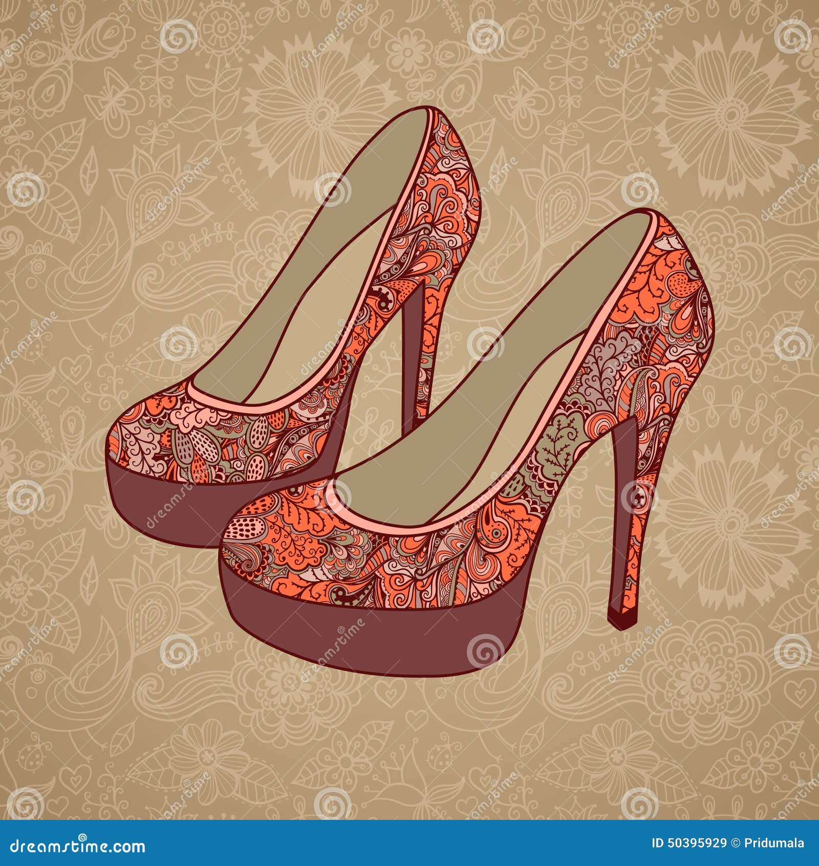 Minero Trágico Faial Zapatos De Tacón Alto De Un Vintage Con La Tela De Las Flores El Fondo De  Los Tacones Altos Con El Lugar Para Usted Manda Un SMS Ilustración del  Vector - Ilustración