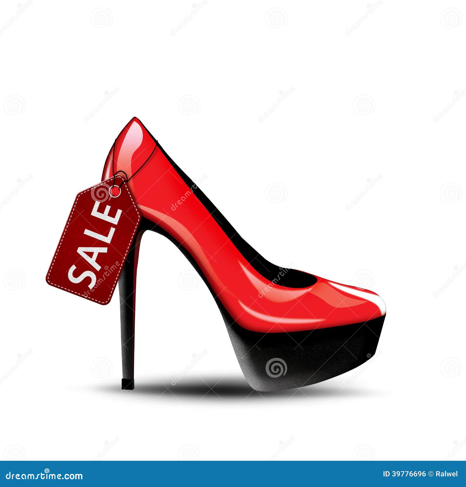 Zapatos Rojos Del Talón De La Hembra Con La Etiqueta De La Venta Stock de ilustración - de icono, apego: 39776696