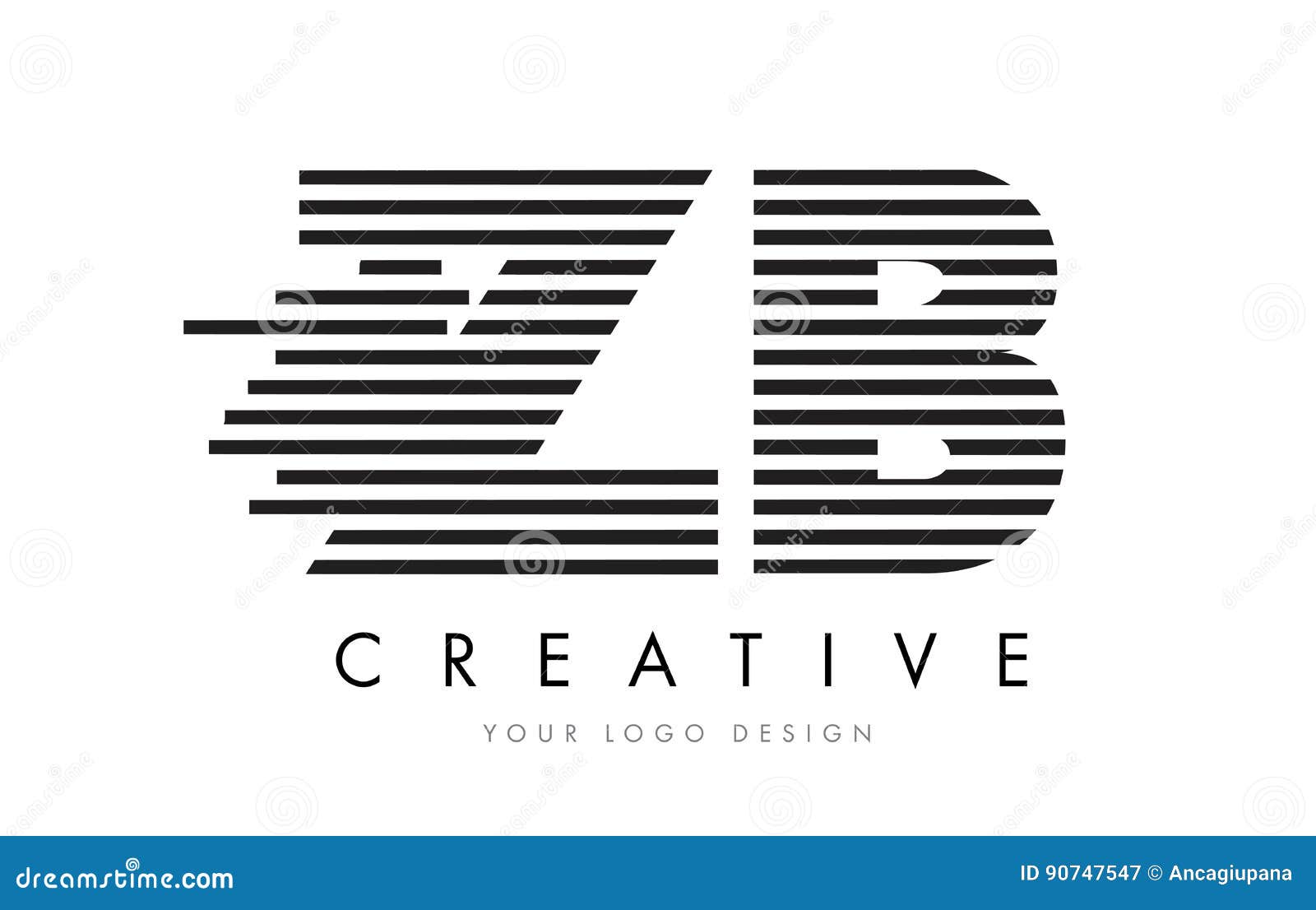 zb z b zebra letter logo  with black and white stripes