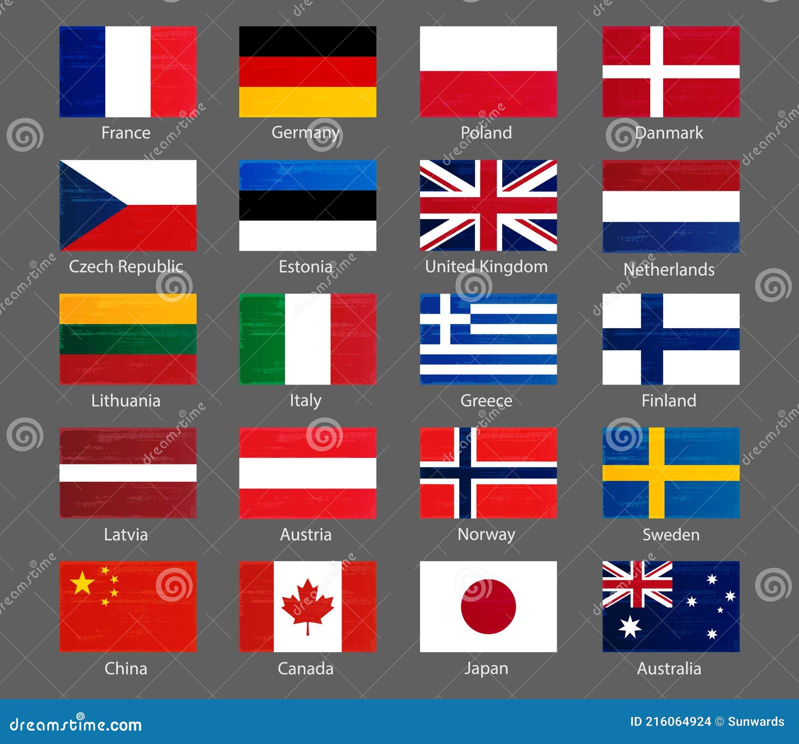 Flagi Państw Z Nazwami Po Polsku Zbiór Flag świata Z Nazwami. Flagi Państw Europejskich W Kolorach
