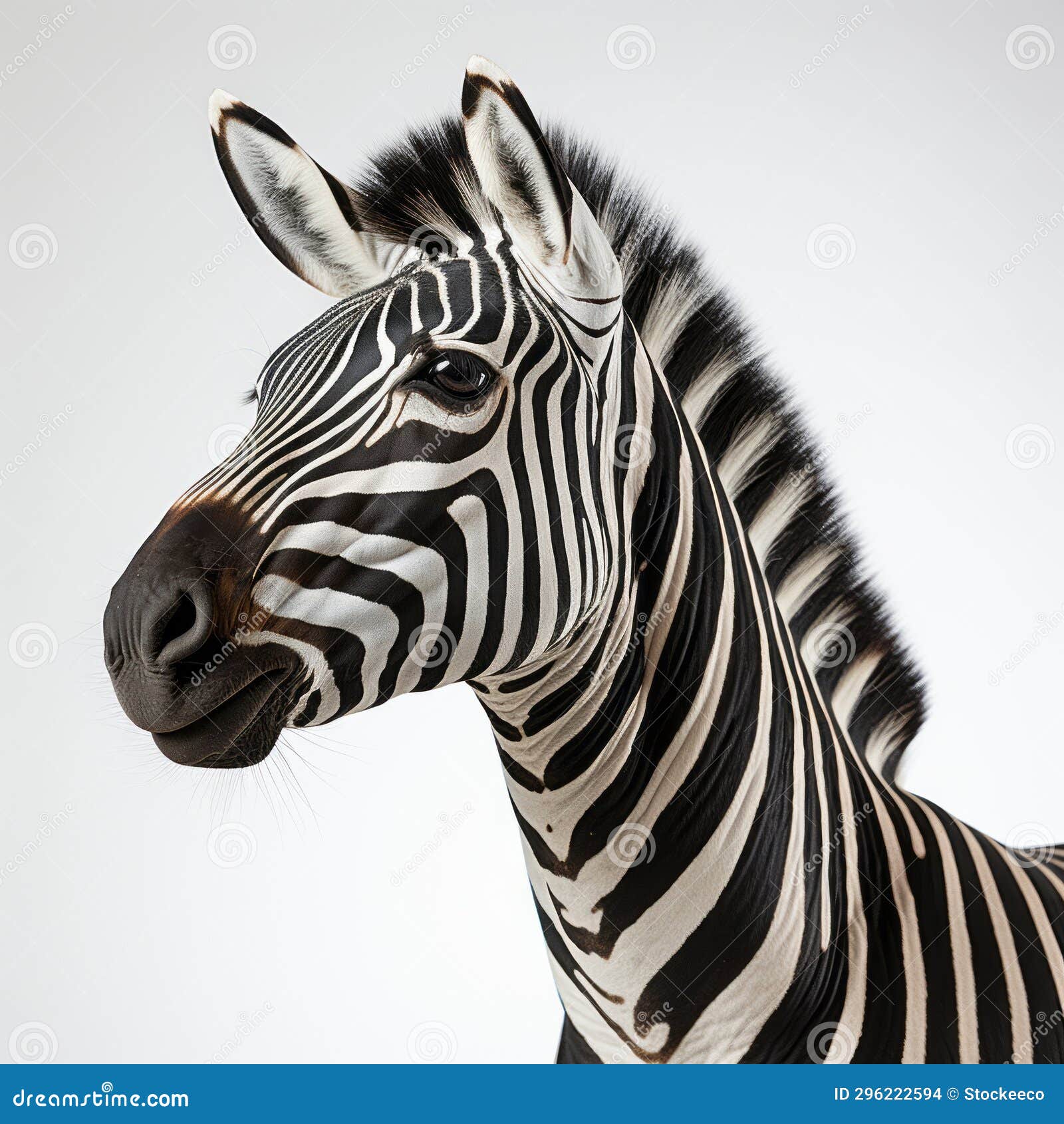 ultra-detailed side view zebra photo on white background