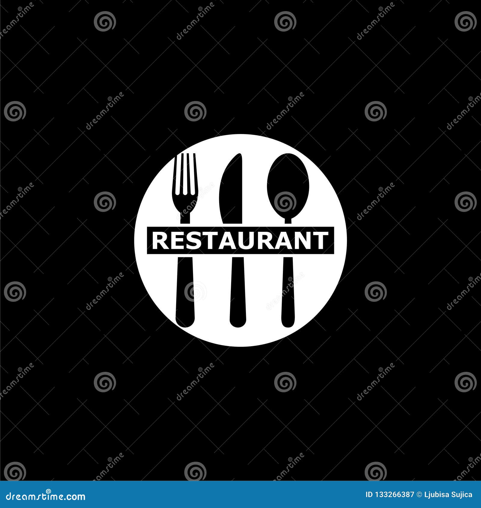 Zeichen Mit Loffel Gabel Und Messer Besteck Logo Moderne Restaurantikone Des Logos Auf Dunklem Hintergrund Vektor Abbildung Illustration Von Logos Besteck