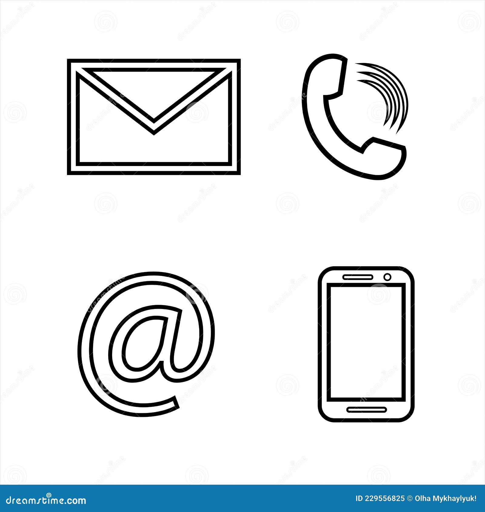 Zeichensatz : Kommunikationssymbole Handy Briefumschlag E-Mail-Adresse  Telefon Vektor Abbildung - Illustration von zeichen, speisekarte: 229556825