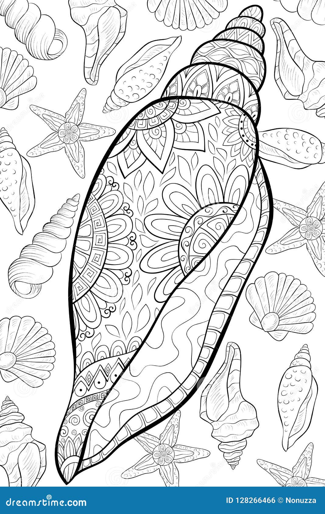 Adult Coloring Book,page a Cute Shell Image for Relaxing. Stock Vector