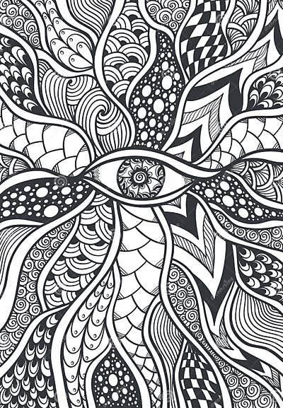 Zen-doodle or Zen-tangle Texture or Pattern with Eye Black on White ...