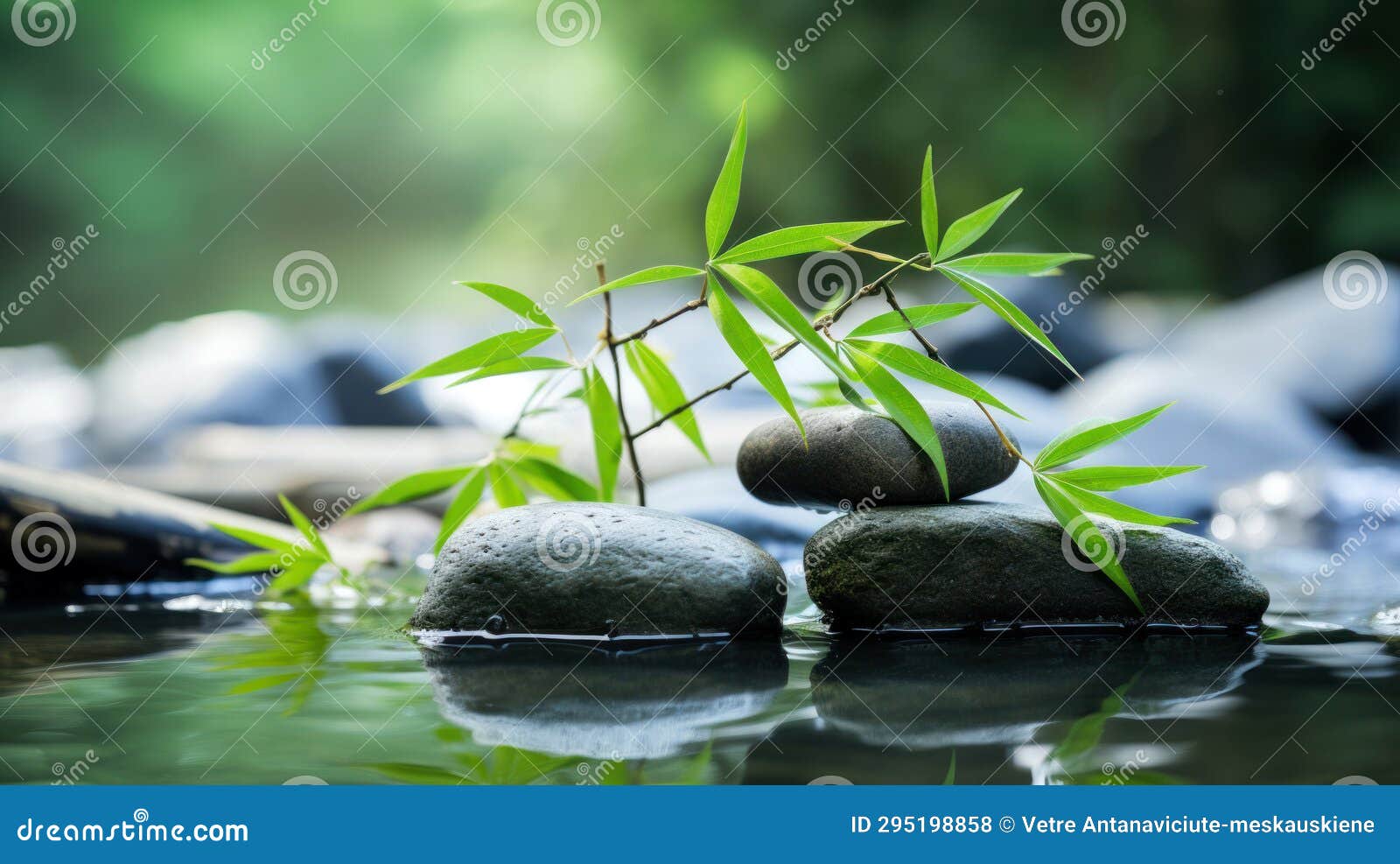 Zen Garden with Massage Basalt Stones and Bamboo. Spa Background Stock