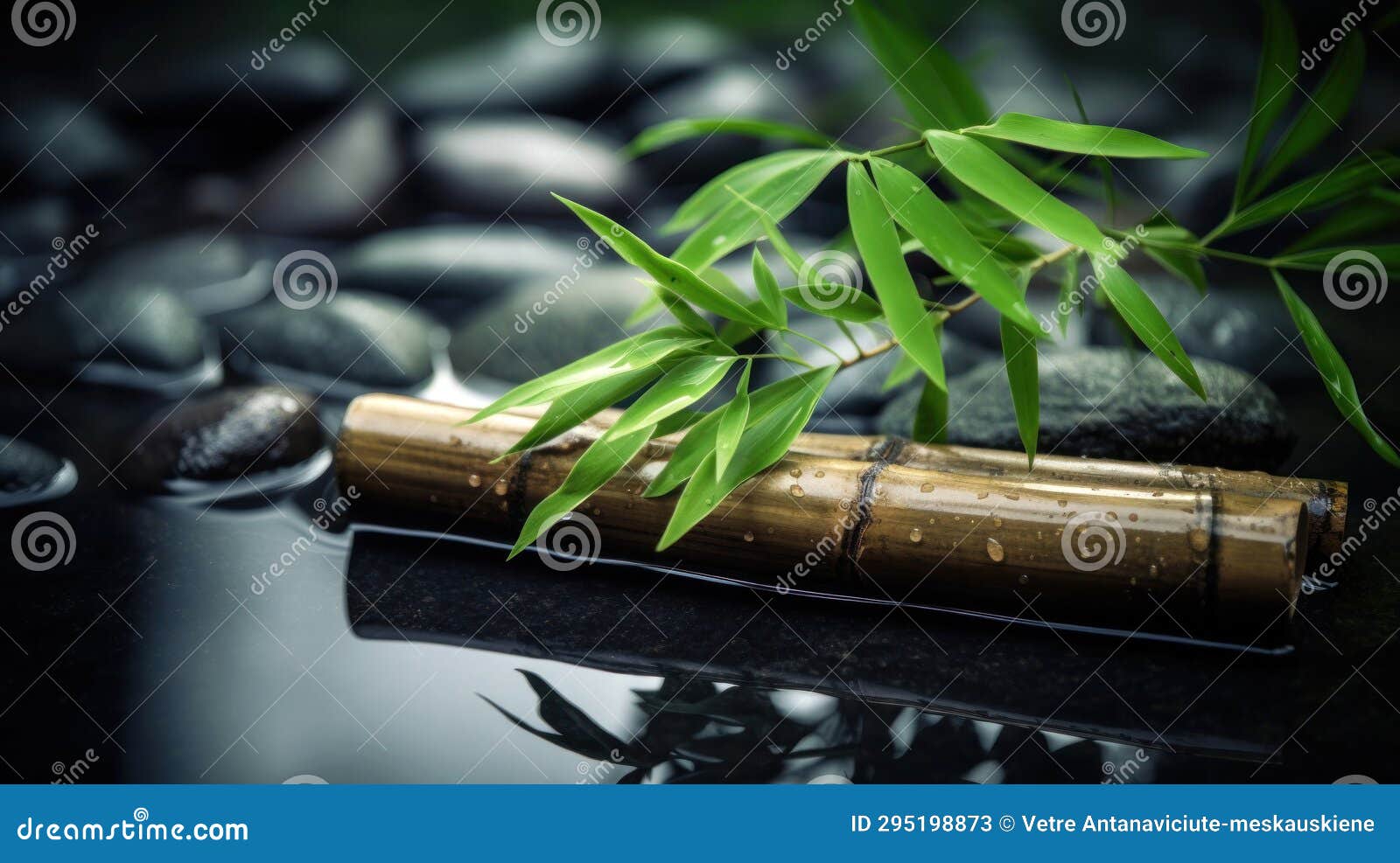 Zen Garden with Massage Basalt Stones and Bamboo. Spa Background Stock
