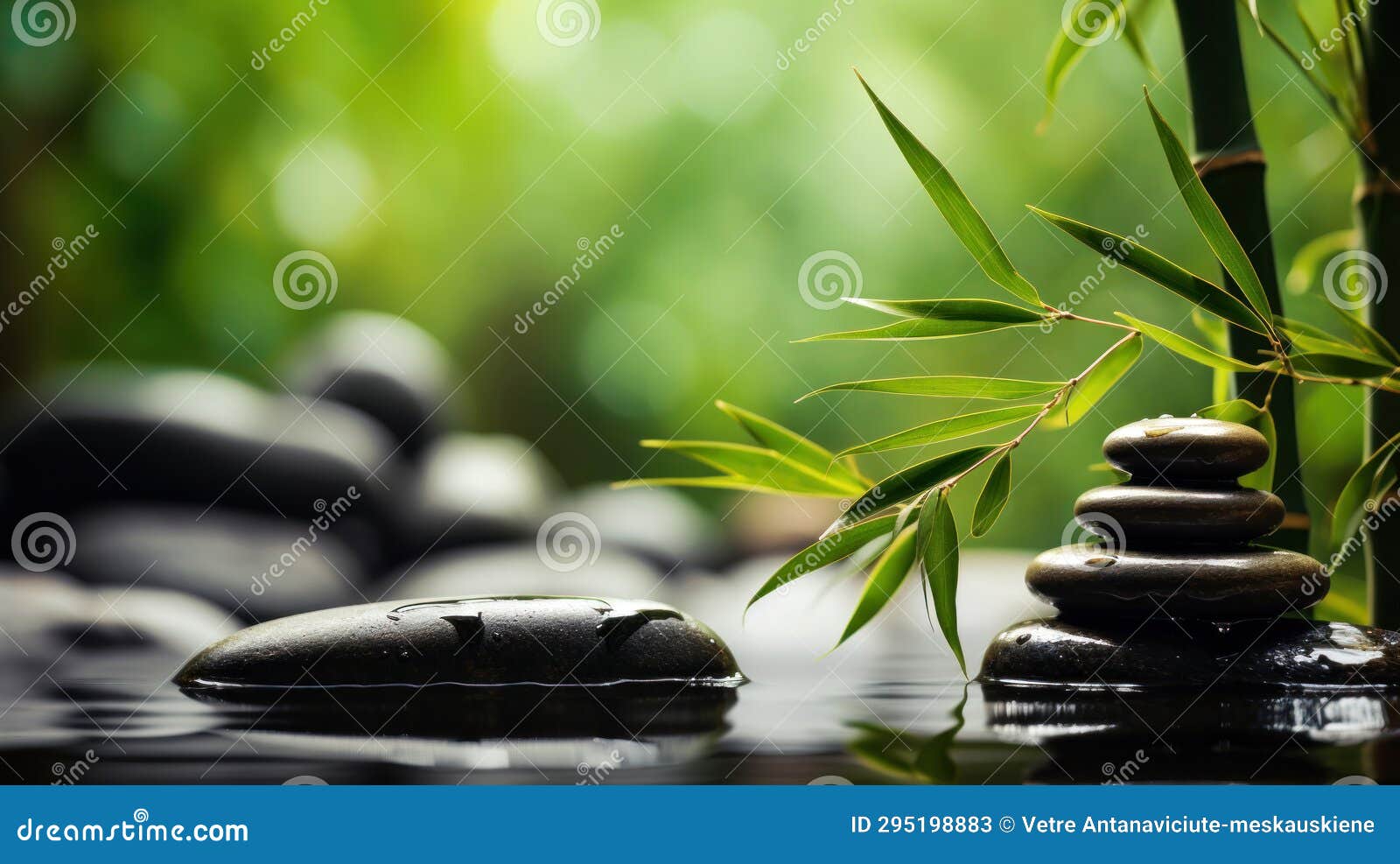 Zen Garden with Massage Basalt Stones and Bamboo. Spa Background Stock