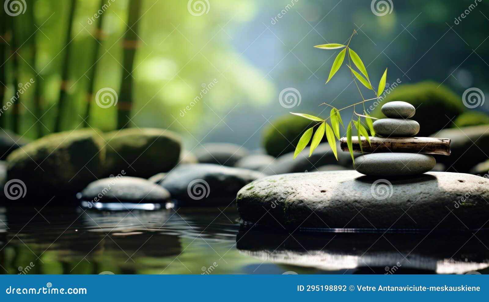 Zen Garden with Massage Basalt Stones and Bamboo. Spa Background Stock