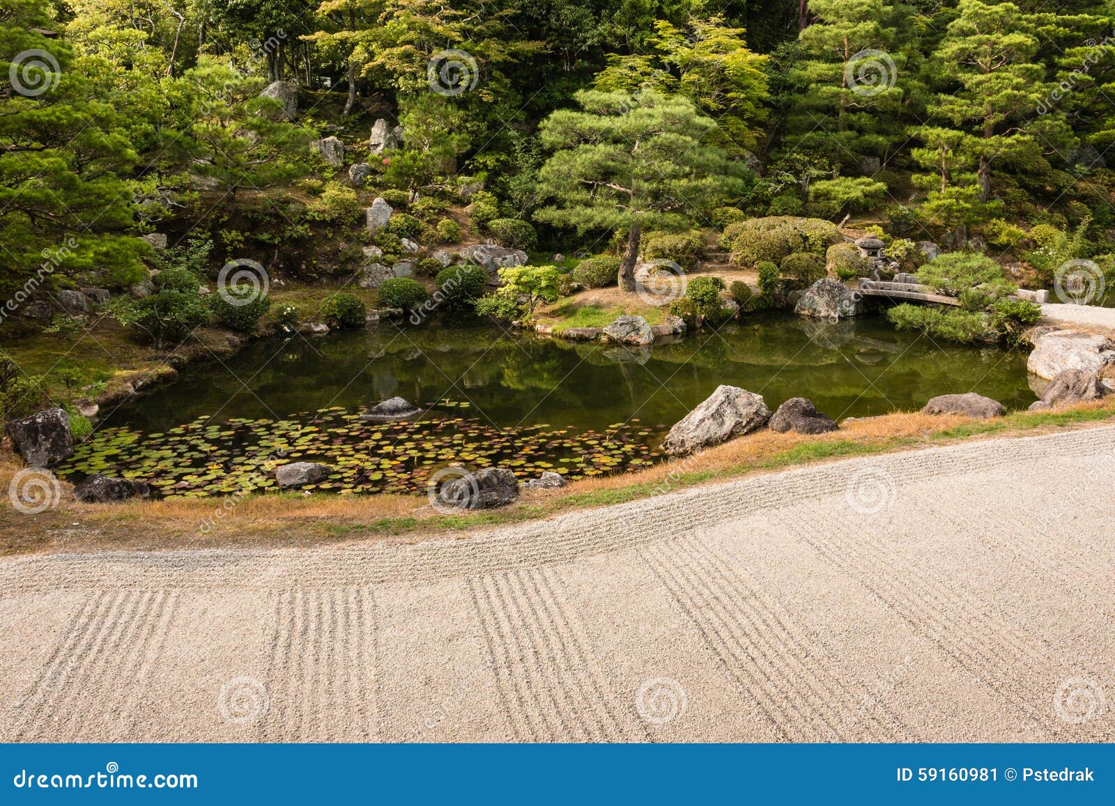 Zen Garden with Pond and Pruned Trees Stock Image Image of harmony