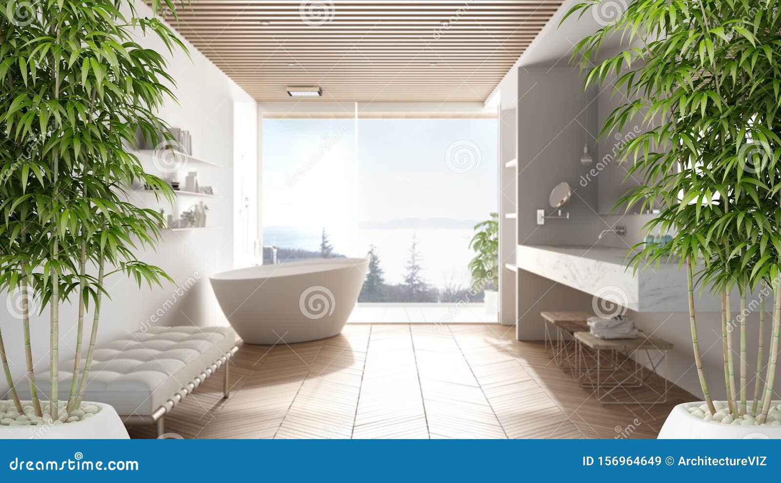 Zen Interior with Potted Bamboo Plant, Natural Interior Design ...