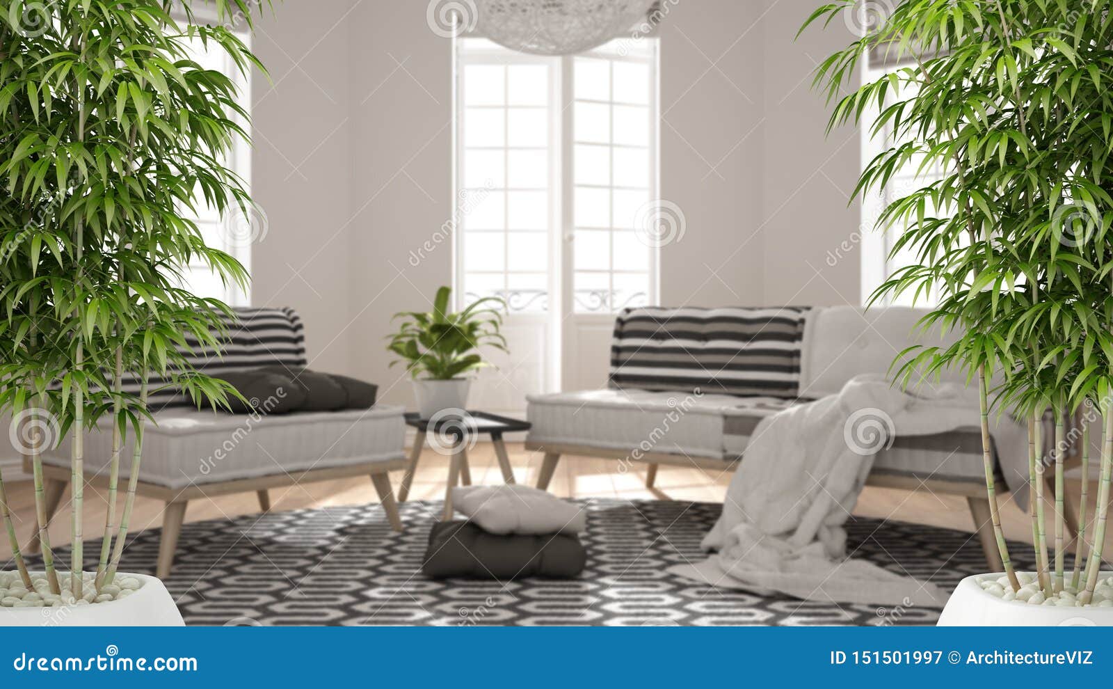 Zen Interior With Potted Bamboo Plant Natural Interior