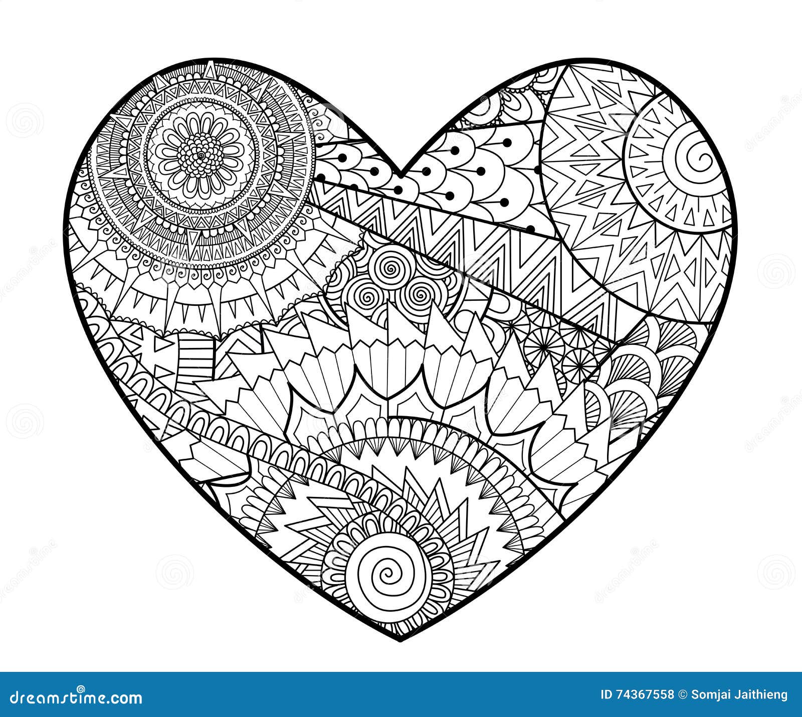 Libre de droits Download Zendoodle Dans La Forme De Coeur Pour Livres De Coloriage Pour L adulte Illustration